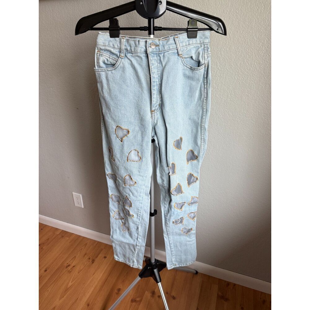 RARE VTG FREDERICKS OF HOLLYWOOD Light Wash Denim Jeans Y2K Love Hearts 11/12